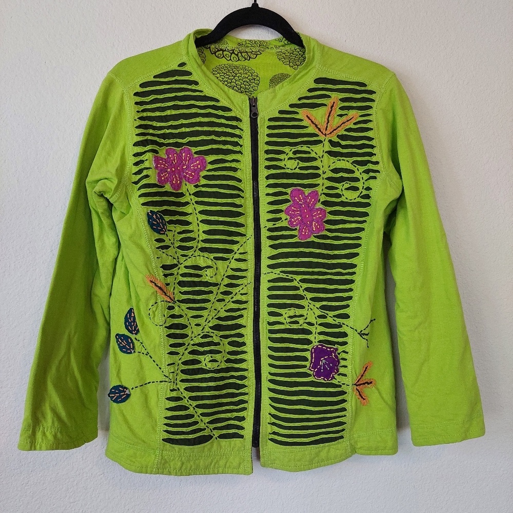 Rising‎ International Distressed Bohemian Artsy Zip-Up Jacket Size Medium